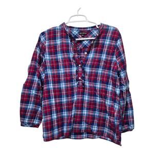 J.Crew Mercantile Plaid Ruffle Blouse Women’s M Red Blue Long Sleeve
